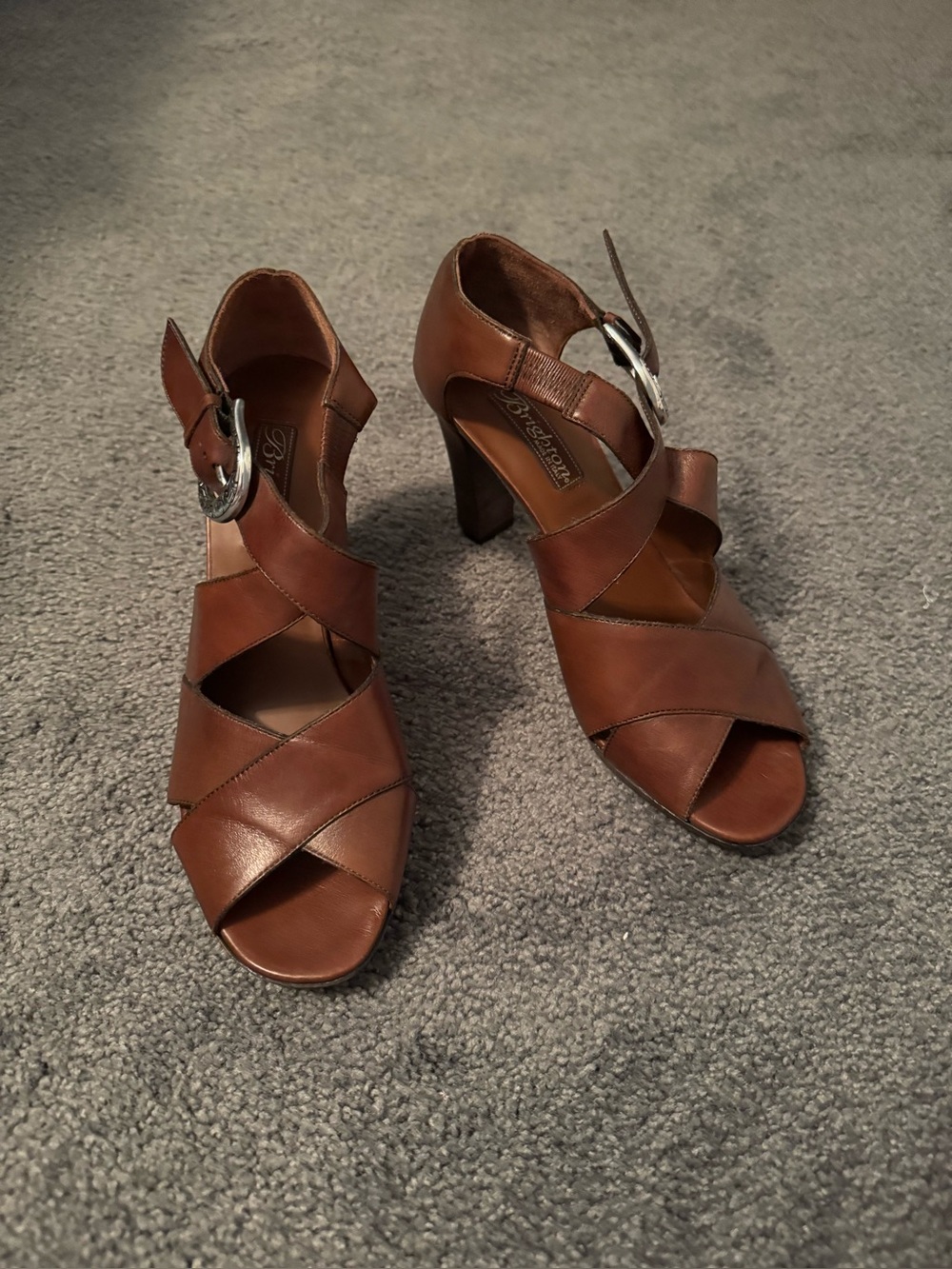 Brighton Brown Leather Crisscross Sandal Heels with Buckle